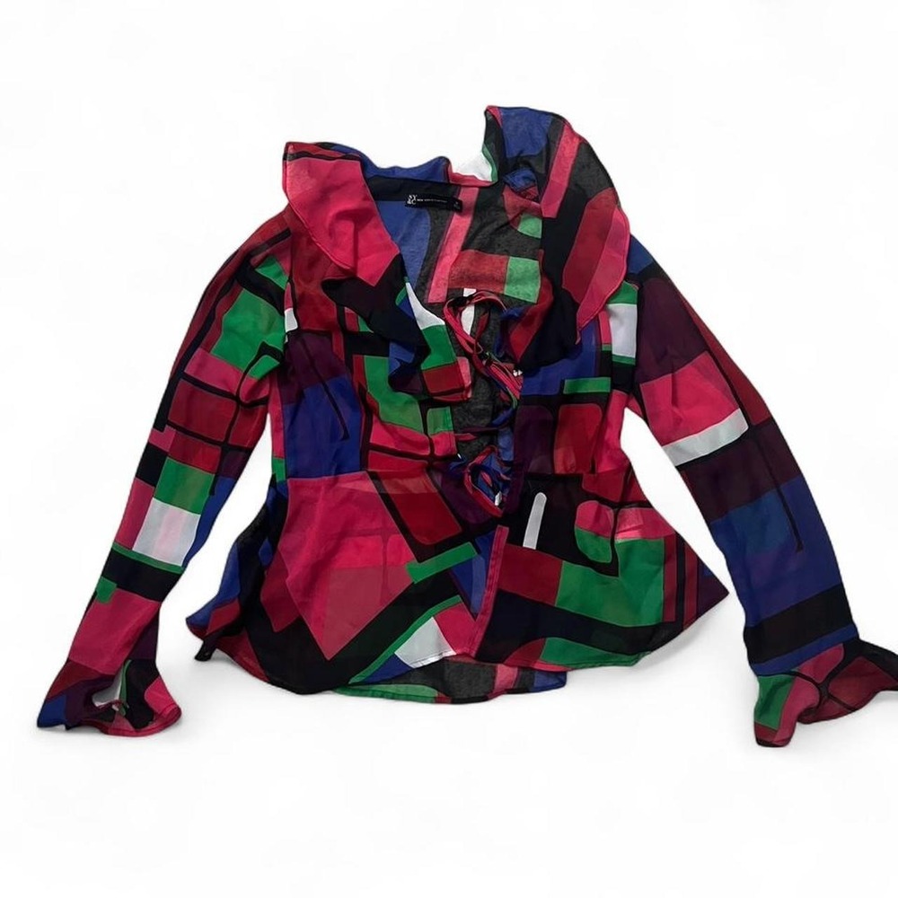 Y2K SHEER ABSTRACT NY&C FRONT TIE BLOUSE